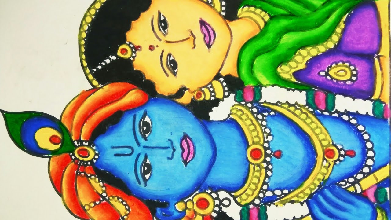 Quick And Easy Radha Krishna Drawing And Colouring Step By Step By Draw With Me Drawing Classes By Suhan Shetty