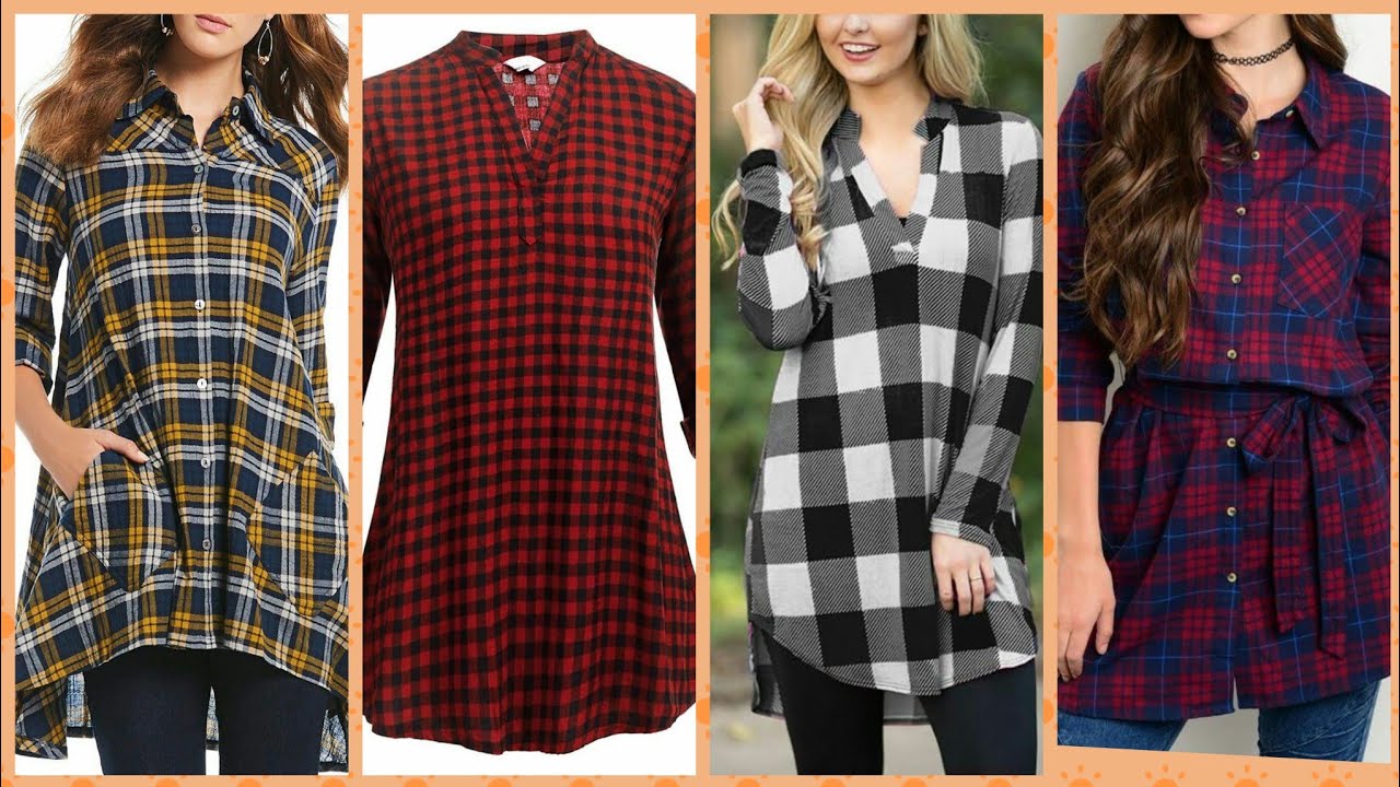 Outstanding trendy check patren long sleeve curved Cooler long and short length casual shirts 2019