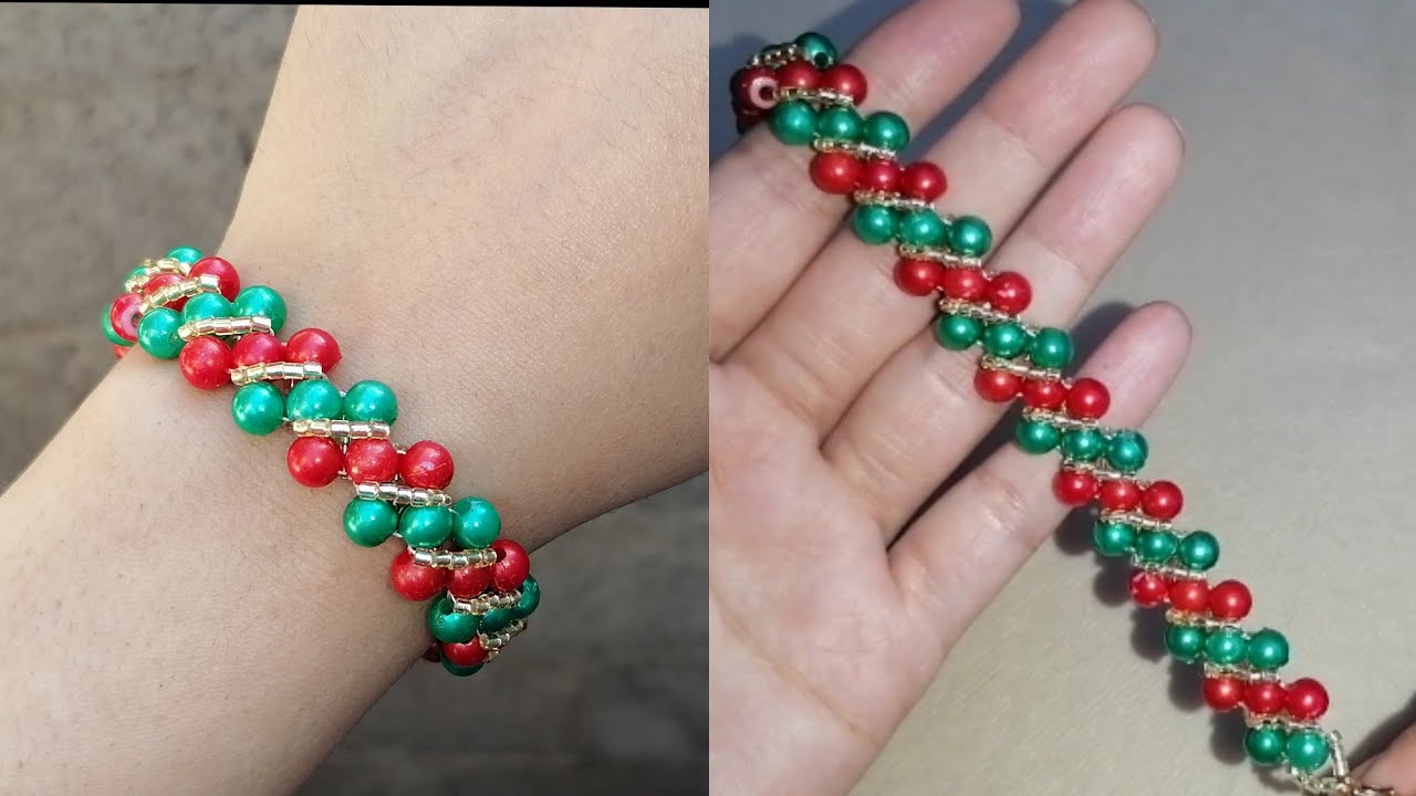 Simple & Easy Beaded Christmas Bracelet Making With Pearls & Seed Beads ...