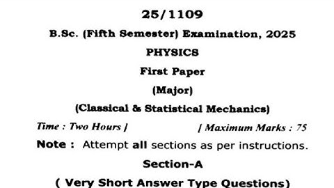 MGKVP B.Sc 5th Semester Physics Classical & Statistical Mechanics Paper 2025