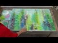 Blick ins Atelier: Abstrahierte Stadtansicht mit Linolwalze