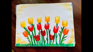 Painting tulips with forks | tulip fork painting | painting with fork | easy painting for kids