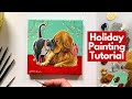 Easy Christmas Painting Pet Portrait Golden Retriever and Persian Cat