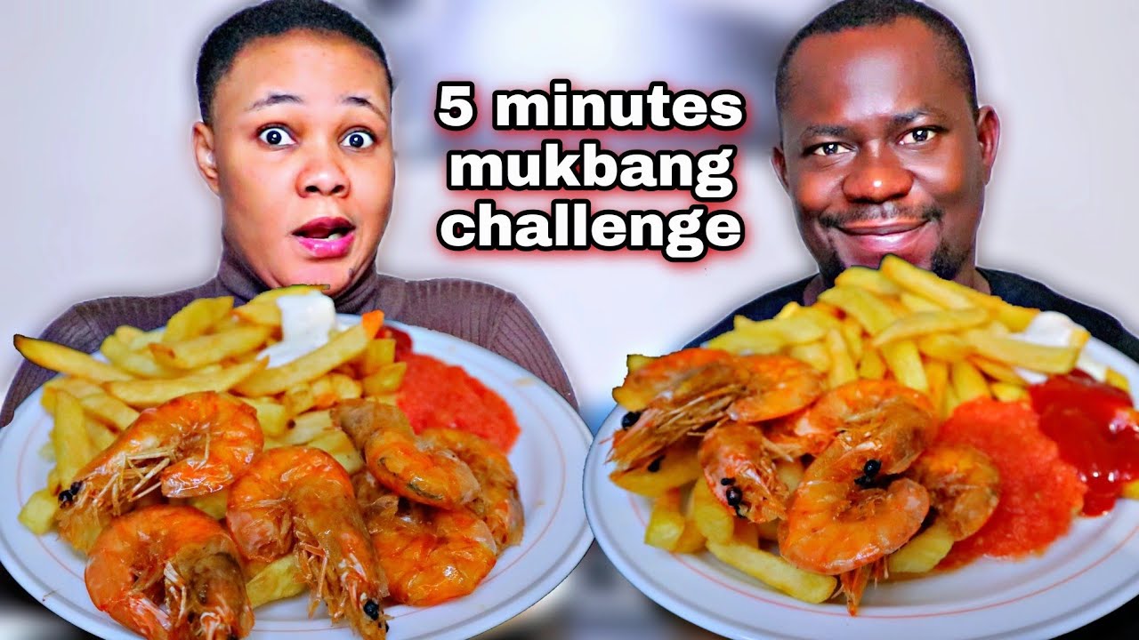 5 minutes mukbang challenge |french fries with shrimps + pepper sauce mukbang |eating show