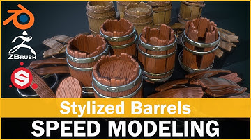 Blender 2.8 Stylized Barrel Speed Modeling - Zbrush Substance Painter
