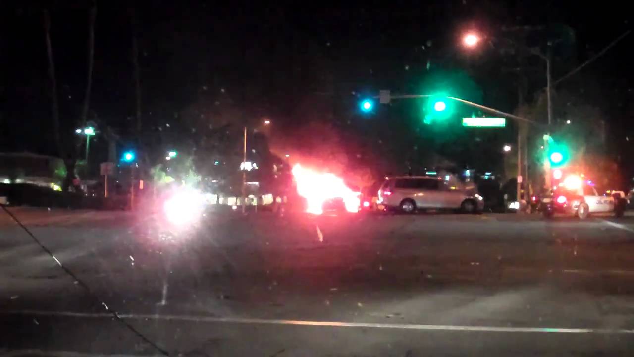 Lake Elsinore Fiery Car Crash 11/16/10 on Railroad Canyon Rd. & Grape