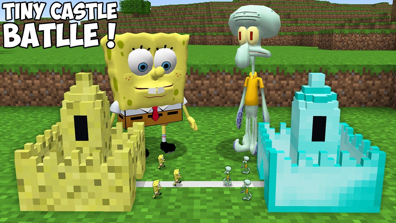 SPONGEBOB TINY CASTLE vs SQUIDWARD TINY CASTLE ! Smallest Superhero