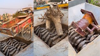 Shred old tricycle and tree roots with shredder, relaxing sounds, white noise, ASMR