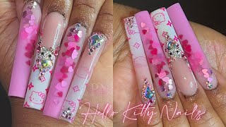 Pink & White Hello Kitty Louis Vuitton Press On Nails - Nail