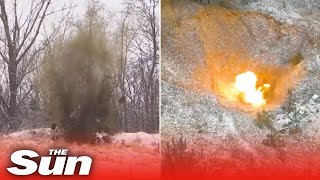 Mines blow up as the Ukrainian military train troops to handle explosives