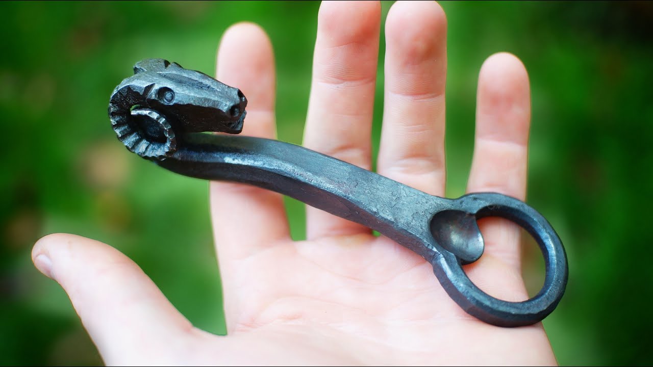 Blacksmithing - Forged Rams head bottle opener! - YouTube