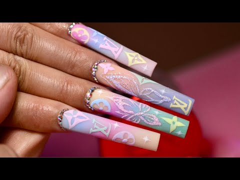 HOW TO DO RED LOUIS VUITTON NAILS TUTORIAL I LONG ACRYLIC COFFIN SHAPE  DESIGN I NOTPOLISH 2020 TREND 