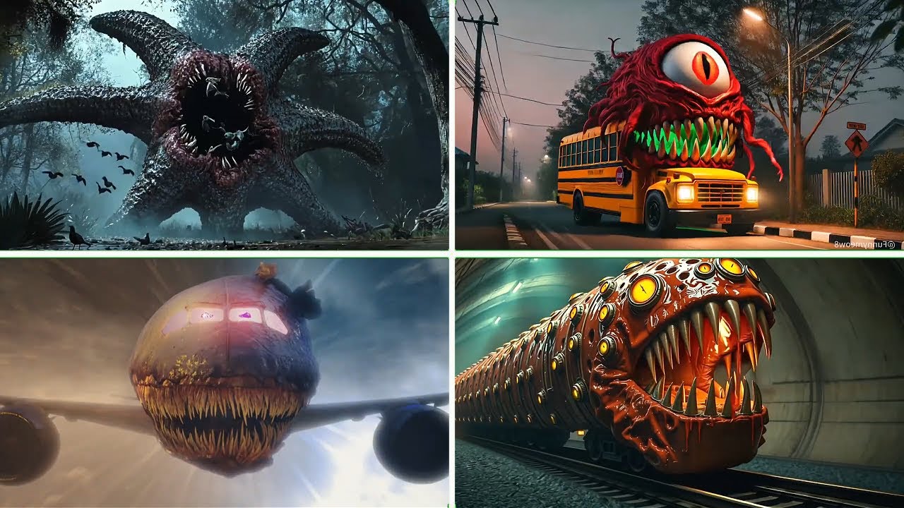 Hungry Star Monster 🆚School Bus Monster🆚Infected Sky Horror Skunx🆚Train Eater