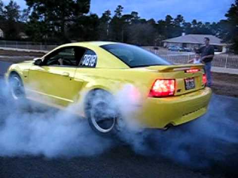 Candi's Zinc Yellow '03 Mustang GT "1ST BURNOUT EVER!" (#27) 1-16-11