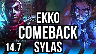 EKKO vs SYLAS (MID) | Comeback, 62k DMG, Legendary, 22/4/10, 400+ games | NA Master | 14.7