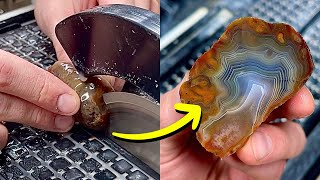 Cutting Lake Superior agates open on my lapidary saw!