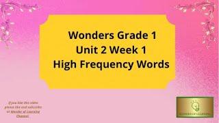 Wonders Grade High Frequency Words Unit 2 Week 1