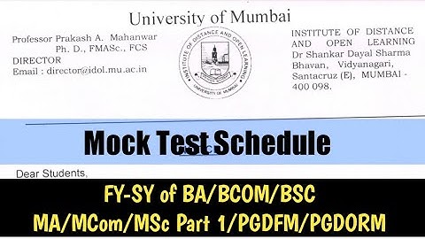 Mock Test Schedule | FY/SY-BA/BCOM/BSC | MA/MCOM/MSC PART 1/PGDFM/PGDORM | IDOL MCQ | Ashish Sir