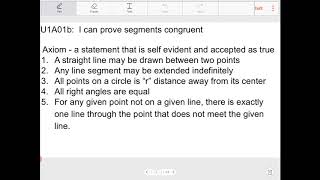 Geometry U1A01b  I can prove segments congruent using a two column proof