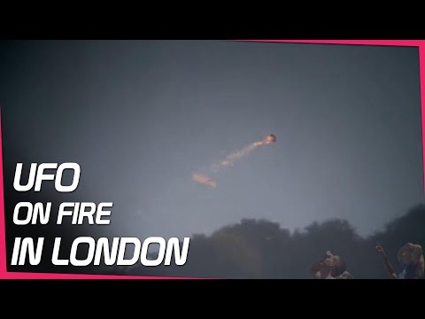 UFO on Fire flying over London night sky