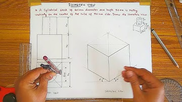 Problem No 9 | How to draw Isometric view of Cube having Cylindrical block (English)by M.A.Mehboob