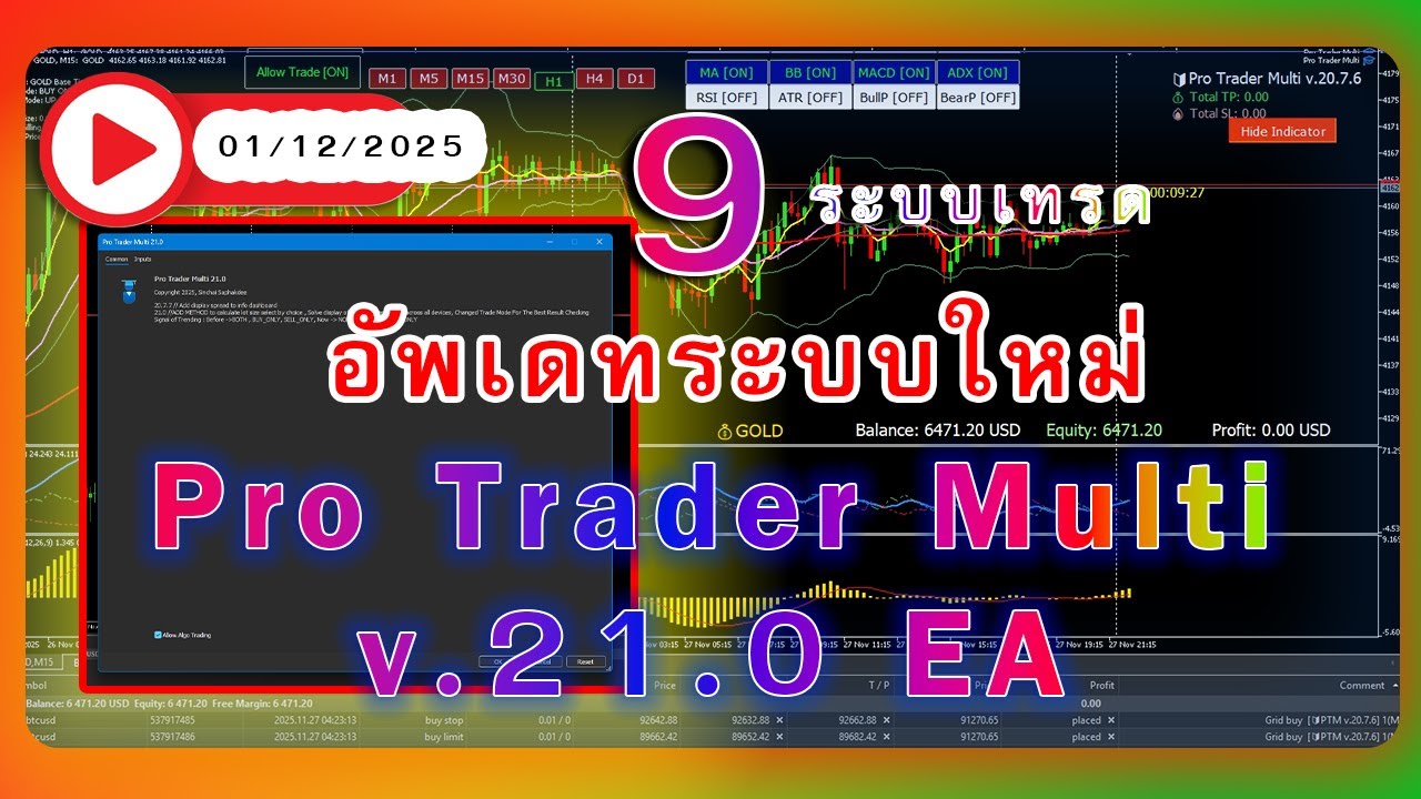 เทรดทอง วันละ $100 Pro Trader Multi v.21.0 #เทรดทอง #expertadvisor 01 ...