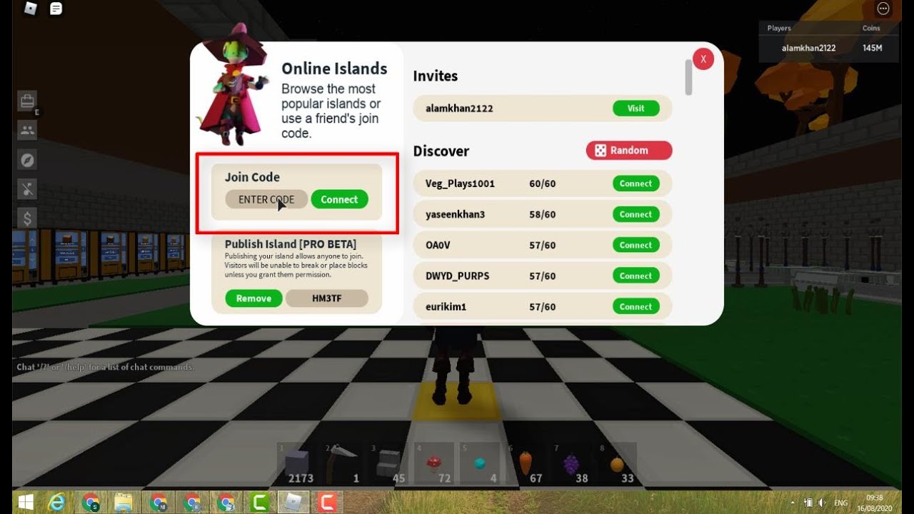 How To Join Roblox Skyblock Islands Published Island Using A Code Youtube - skyblock codes roblox