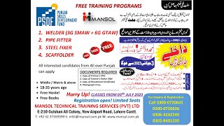 FREE COURSES| PSDF  | WELDERS | STEEL FIXER | SCAFFOLDER | MANSOL TECHNICAL TRAINING INSTITUTE