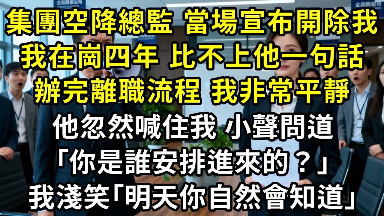 集團空降總監，當場宣布開除我，我在崗四年，比不上他一句話。辦完離職流程，我淡定得毫無反應。他忽然喊住我，小聲問道｢你是誰安排進來的？｣，我淺笑｢明天你自然會知道｣#高田小說社