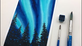 northern lights easy painting watercolor beginners simple landscape