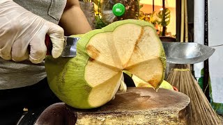 amazing fruit cutting skills! thai street coconut cutting masters  thai street food