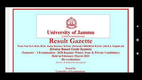 Jammu university ||UG First sem pvt CBCS REVEL RESULT OUT