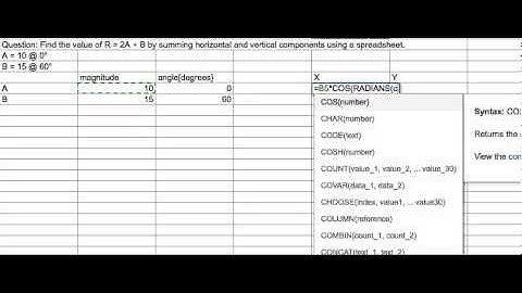 Adding vectors using a spreadsheet