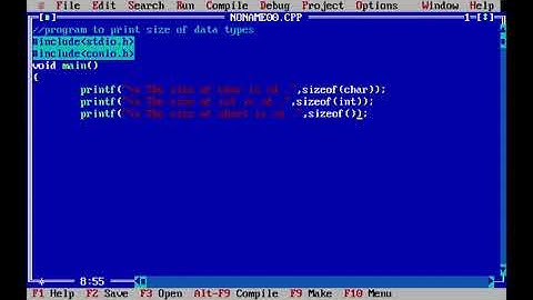 Program to print size of data types