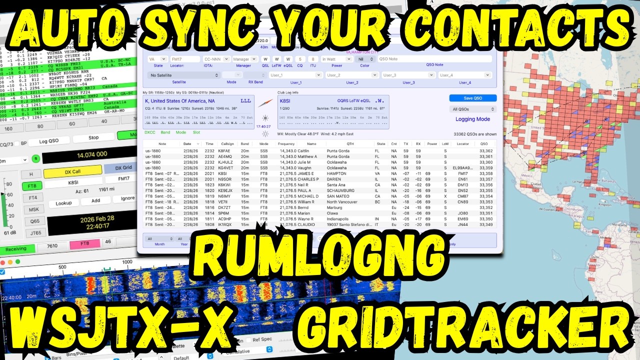 Sync WSJT-X, GridTracker, & RUMlogNG For Auto Logging - YouTube