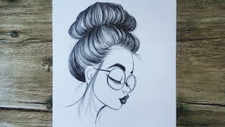 كيفية رسم بنت ترتدي نظارات بطريقة بسيطة وسريعة  - How to draw a girl wearing glasses