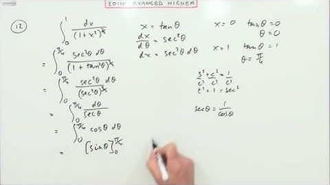 2014 SQA Advanced Higher Maths no.12 : Integration by sustitution