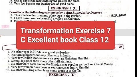 Transformation Exercise 7 C Degree of Comparison from Excellent book Class 12 solved by Ramesh sir