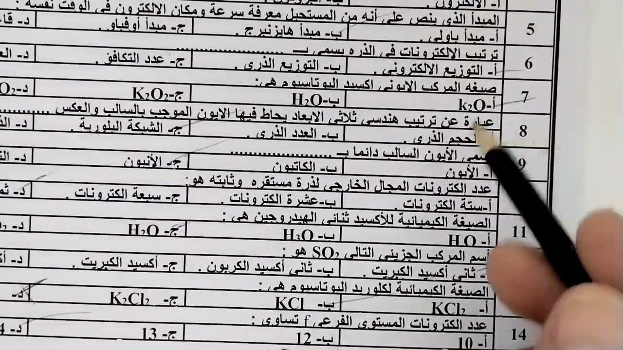 اختبار نهائي كيمياء ٢-١ الجزء ٢