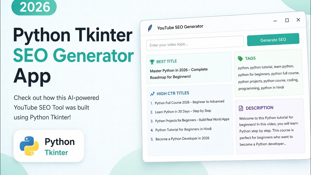 I Build an AI YouTube SEO Generator in Python Tkinter (2026) | Full ...