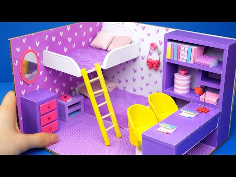 DIY Miniature Cardboard House #28   purple bedroom for two