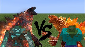 THERMONUCLEAR GODZILLA vs CRIMSON GODZILLA and MUTANT ZOMBIE vs MUTANT DROWNED: MCPE Mob Battles!