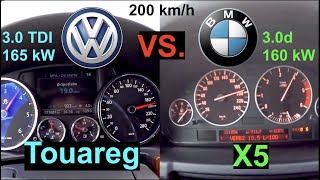 SUV Acceleration Battle | BMW X5 3.0d vs. VW Touareg 3.0 TDI | 160 kW vs. 165 kW | 0 - 200 km/h