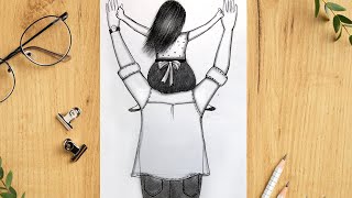 Father's day special drawing || Easy way to draw Father and Daughter -step by step || Pencil sketch