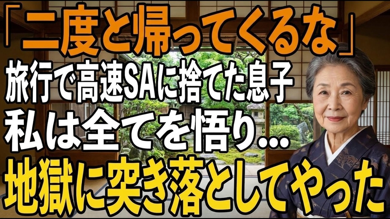 息子夫婦との箱根旅行の途中、トイレから戻ったら駐車場から車が消えていた。電話をかけると、息子は冷たく言った。「もう出発したよ。2度と帰ってくるな」。サービスエリアに1人取り残された68歳の私は、その場で呆然と立ち尽くすしかなかった。でも、その後届いた音声メッセージを聞いて、すべてを理解した。これは計画的な捨てだった。私は震える手で、ものすごく大切な恩を返す番だと心に決めたある人物に電話をかけ...