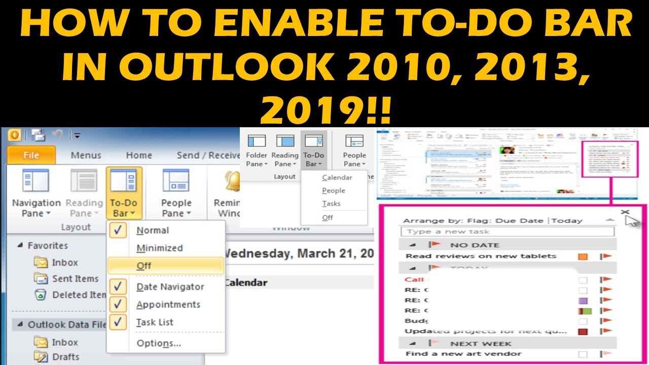 HOW TO ENABLE TO DO BAR IN OUTLOOK 2010 2013 2019 YouTube