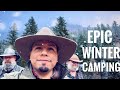 Winter camping with friends whiskey camp cooking fishing