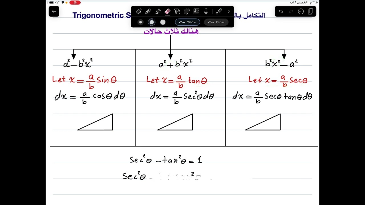م13 / التكامل بالتعويضات المثلثية / part 1