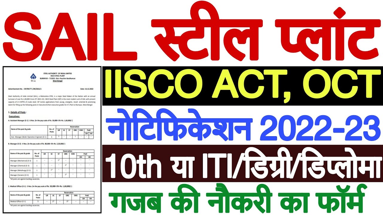 SAIL IISCO Recruitment 2022-23 | SAIL Burnpur Recruitment 2022-23 | IISCO Vacancy 2022-23 OCTT, ACTT