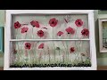 Upcycling vintage window with resin  tumbled sea glass 3 dimensional glass flowers poppies